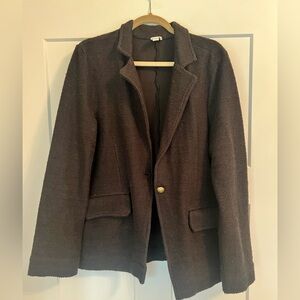 Maeve black knit blazer with one gold button
